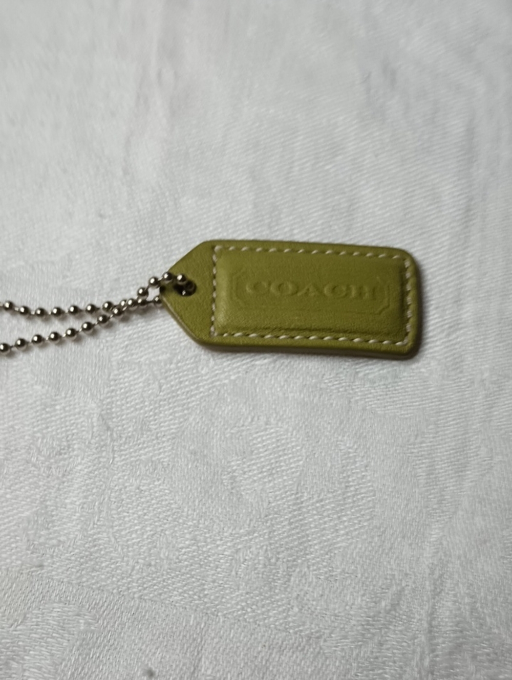 COACH Olive Green And Vacheta Leather Tag Keychain with Ball Chain